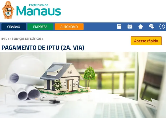 Acesse a guia (inclusive segunda via) para efetuar o pagamento do Imposto Predial Territorial e Urbano – IPTU.

Você também pode realizar a emissão do boleto atualizado.

É possível pagar os boletos em  bancos conveniados até a data do vencimento. Via internet ou presencial. Os bancos conveniados são: Bradesco, Banco do Brasil, Caixa Econômica Federal, Itaú, Santander, Casas Lotéricas.

A Prefeitura de Manaus iniciou a postagem dos carnês do Imposto Predial e Territorial Urbano (IPTU) deste exercício de 2023. A emissão dos carnês aos contribuintes é realizada pelos centros de distribuição dos Correios, de forma simultânea, em todos os bairros de Manaus, e começou no dia 3/2/2023 em uma sexta-feira.

, Parcelamento IPTU MANAUS, Negociar IPTU MANAUS e Agendamedo IPTU MANAUS, em, Brasil