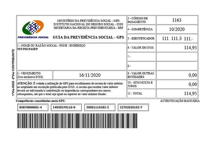 A Guia da Previdência Social (GPS) é o documento hábil para o recolhimento das contribuições sociais a ser utilizada pela empresa, contribuinte individual, facultativo, segurado especial e empregador doméstico, este último para contribuições referentes às competências 09/2015 e anteriores. Para obrigações referentes às competências 10/2015 e posteriores, foi instituído o regime unificado de pagamento de tributos, de contribuições e dos demais encargos do empregador doméstico (Simples Doméstico), cujo recolhimento é realizado por meio do Documento de Arrecadação do eSocial (DAE) a ser gerado no Portal do eSocial.

Os documentos poderão ser pagos diretamente nos bancos conveniados, casas lotéricas, correspondentes bancários, ou mediante débito em conta comandado por meio da rede internet ou aplicativos eletrônicos disponibilizados pelos bancos.

Veja aqui como fazer a Emissão Guia da Previdência Social - GPS, Cartão de crédito para contribuição , Crédito pessoal em dinhiero e Ganhe com sua aposentadoria , em, Brasil