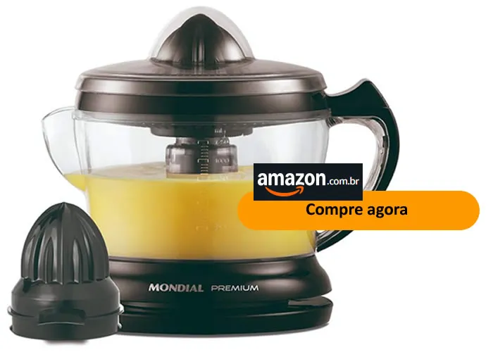 Liquidificador, O que diz a Mondial sobre Espremedor Premium, Mondial, Preto, 30W, 110V - E-02:

Descrição do produto

Com o Espremedor Turbo Citrus Premium Mondial E-02 você faz sucos deliciosos de forma rápida e preserva o frescor da fruta. A capacidade de 1,25 litros produz bastante suco e basta pressionar a fruta no espremedor para acionar o equipamento. Acompanha cone extra para você escolher seu suco favorito, com o máximo rendimento. Conta ainda com dupla rotação e tampa de proteção. Saiba mais sobre o E-02 da Mondial:

CAPACIDADE DE 1,25 LITROS: Capacidade para preparar sucos para toda a família. Prepara até 4 copos de uma vez!

JARRA RESISTENTE: A jarra transparente é resistente e facilita a visualização do suco durante o preparo.

ACIONAMENTO AUTOMÁTICO: Proporciona mais eficiência e agilidade ao toque da fruta.

DUPLA ROTAÇÃO: Gira automaticamente nos dois sentidos e facilita a extração do suco.

2 CONES PARA EXTRAÇÃO + PENEIRA: O cone maior é ideal para preparar sucos de laranja. Acompanha cone extra para frutas menores, como limão, sem gominhos.

TAMPA DE PROTEÇÃO: Mais segurança e facilidade no manuseio.

GUARDA-FIO: Permite ajustar o comprimento do fio e facilita o armazenamento.

TOTALMENTE DESMONTÁVEL: Mais facilidade para lavar e guardar.

UM ANO DE GARANTIA MONDIAL: A Mondial é a escolha de milhões de consumidores. Mondial, a escolha inteligente!,  Cadeira de Escritório, Microfone para jogos , em, Casa e Jardim