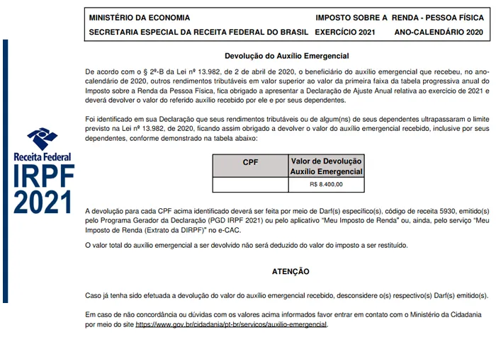 Problema com a devolução do AUXILIO EMERGENCIAL!?.

Acesse o botão abaixo para Solicitar seu comprovante de Recebimento do Auxilio Emergencial.

Declaração de Imposto de Renda 2021.

Acesse o botão abaixo para verificar se você precisa realizar a devolução do seu AUXILIO EMERGENCIAL !

 , Imposto de renda, Restituição Imposto de renda e Receber auxílio emergencial , em, Brasil