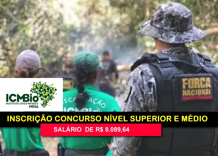 NÍVEL SUPERIOR

ANALISTA AMBIENTAL

REQUISITO: 

Diploma, devidamente registrado, de conclusão de graduação em nível superior ou habilitação legal equivalente em qualquer área de formação, fornecido por instituição de ensino superior reconhecida pelo MEC.

DESCRIÇÃO SUMÁRIA DAS ATIVIDADES:

Planejamento ambiental, organizacional e estratégico afetos à execução das políticas nacionais de meio ambiente formuladas no âmbito da União, em especial as que se relacionem com as seguintes atividades: regulação, controle, fiscalização, licenciamento e auditoria ambiental; monitoramento ambiental; gestão, proteção e controle da qualidade ambiental; ordenamento dos recursos florestais e pesqueiros; conservação dos ecossistemas e das espécies neles inseridas, incluindo seu manejo e proteção; e estímulo e difusão de tecnologias, informação e educação ambientais.

REMUNERAÇÃO (vencimento + gratificação): R$ 8.089,64

JORNADA DE TRABALHO: 40 horas semanais.


NÍVEL MÉDIO

TÉCNICO AMBIENTAL

REQUISITO:

Certificado, devidamente registrado, de conclusão de curso de ensino médio ou curso técnico
equivalente, expedido por instituição de ensino reconhecida pelo órgão competente.

DESCRIÇÃO SUMÁRIA DAS ATIVIDADES: 

Prestação de suporte e apoio técnico especializado às atividades dos
analistas ambientais; execução de atividades de coleta, seleção e tratamento de dados e informações
especializadas voltadas para as atividades finalísticas e orientação e controle de processos voltados às áreas de conservação, pesquisa, proteção e defesa ambiental.

REMUNERAÇÃO (vencimento + gratificação): R$ 3.605,34.

JORNADA DE TRABALHO: 40 horas semanais.


Período de inscrições

De 03/12/2021 até 23/12/2021 às 18:00, horário oficial de Brasília/DF


Vagas

171


As vagas do concurso ICMBio são ofertadas no Acre (14), Amapá (12), Amazonas (34), Maranhão (oito), Pará (69) e Rondônia (34).

As inscrições para a seleção iniciam na próxima sexta-feira, 3, e seguem até o dia 23 de dezembro no site do Cebraspe. As taxas de inscrição vão de 72,80 reais (nível médio) a 104 reais (nível superior).

As provas objetivas ocorrerão no dia 6 de fevereiro de 2022 nas cidades de Belém (PA), Macapá (AP), Manaus (AM), Porto Velho (RO), Rio Branco (AC) e São Luís (MA).

O  edital reserva 15 vagas para os candidatos portadores de deficiência e 34 para os candidatos negros. 61 vagas são para o cargo de Analista ambiental, que exige diploma de nível superior em qualquer área de formação reconhecida pelo MEC.

O salário será de 8.089,64 reais por jornada de trabalho de 40 horas semanais., Concusos Abertos, Vagas no IBAMA e Vagas de Emprego, em, Brasil